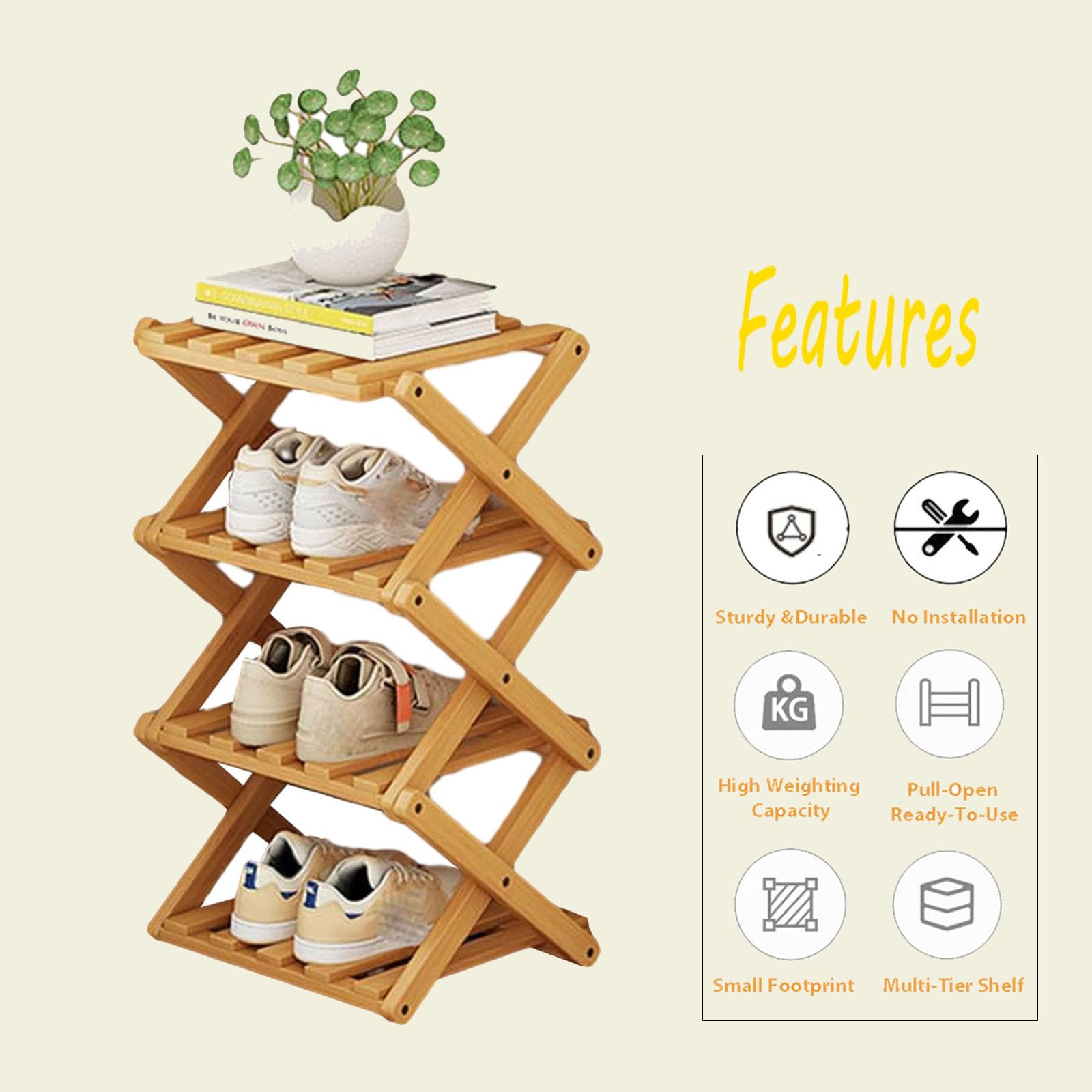 Comeon Shoes Rack for Front Door,Space Saving Wooden Shoes Organizer Entryway Corner Folding Shoe Shelf ([Tawny] 3 Layers) - Image 3