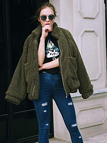 Comeon Women's Coat Casual Lapel Fleece Fuzzy Faux Shearling Zipper Coats Warm Winter Oversized Outwear Jackets - Image 3