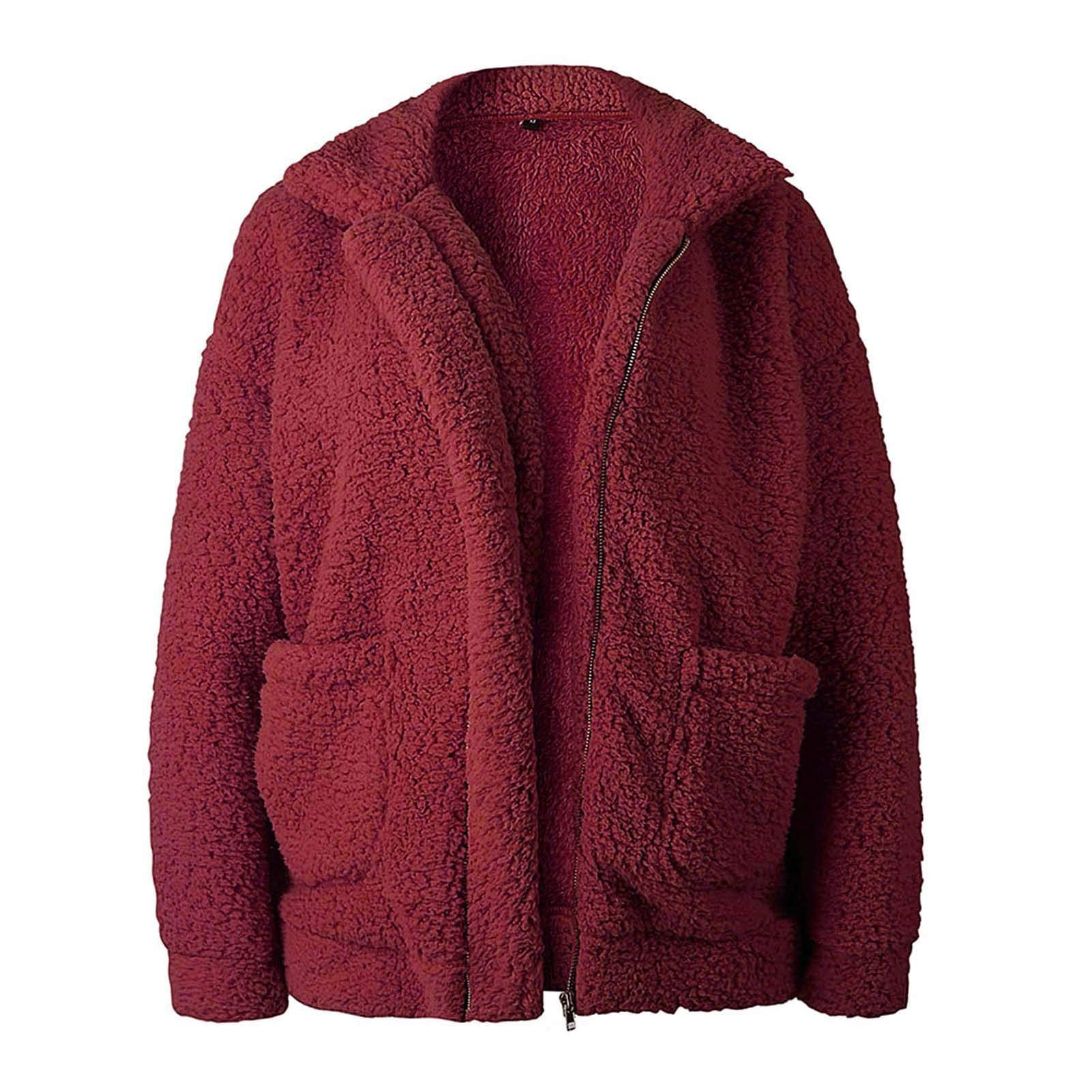 Comeon Women's Coat Casual Lapel Fleece Fuzzy Faux Shearling Zipper Coats Warm Winter Oversized Outwear Jackets - Image 4