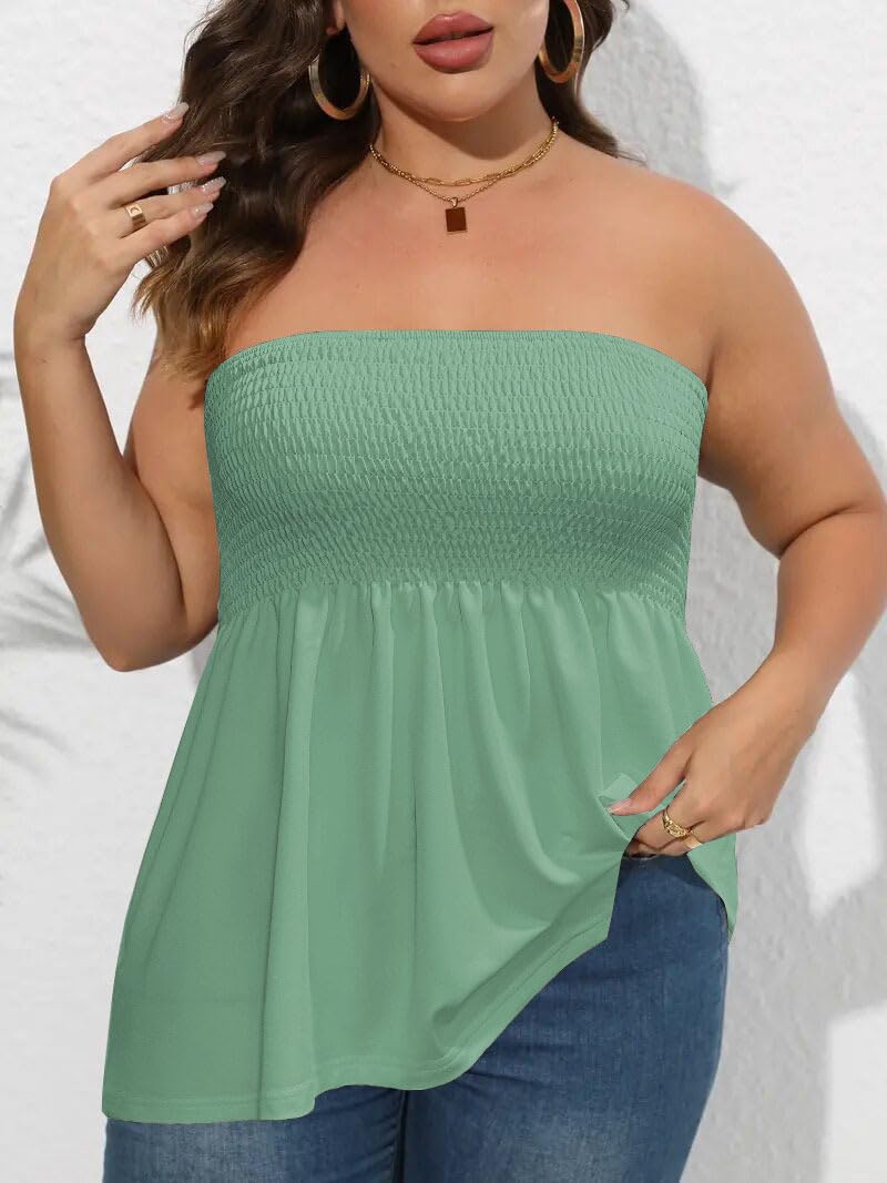 Comeon Women's Plus Size Tube Tops Strapless Blouse Pleated Sleeveless - Image 7