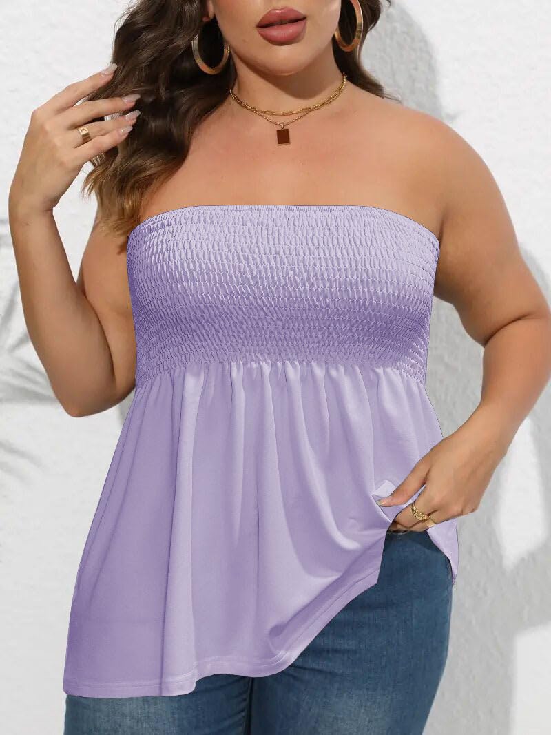 Comeon Women's Plus Size Tube Tops Strapless Blouse Pleated Sleeveless - Image 7