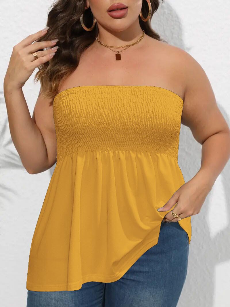 Comeon Women's Plus Size Tube Tops Strapless Blouse Pleated Sleeveless - Image 7