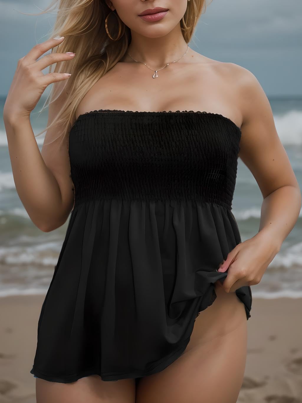 Comeon Women's Plus Size Tube Tops Strapless Blouse Pleated Sleeveless Stretchy Sleeveless Flare Hem Tube - Image 7