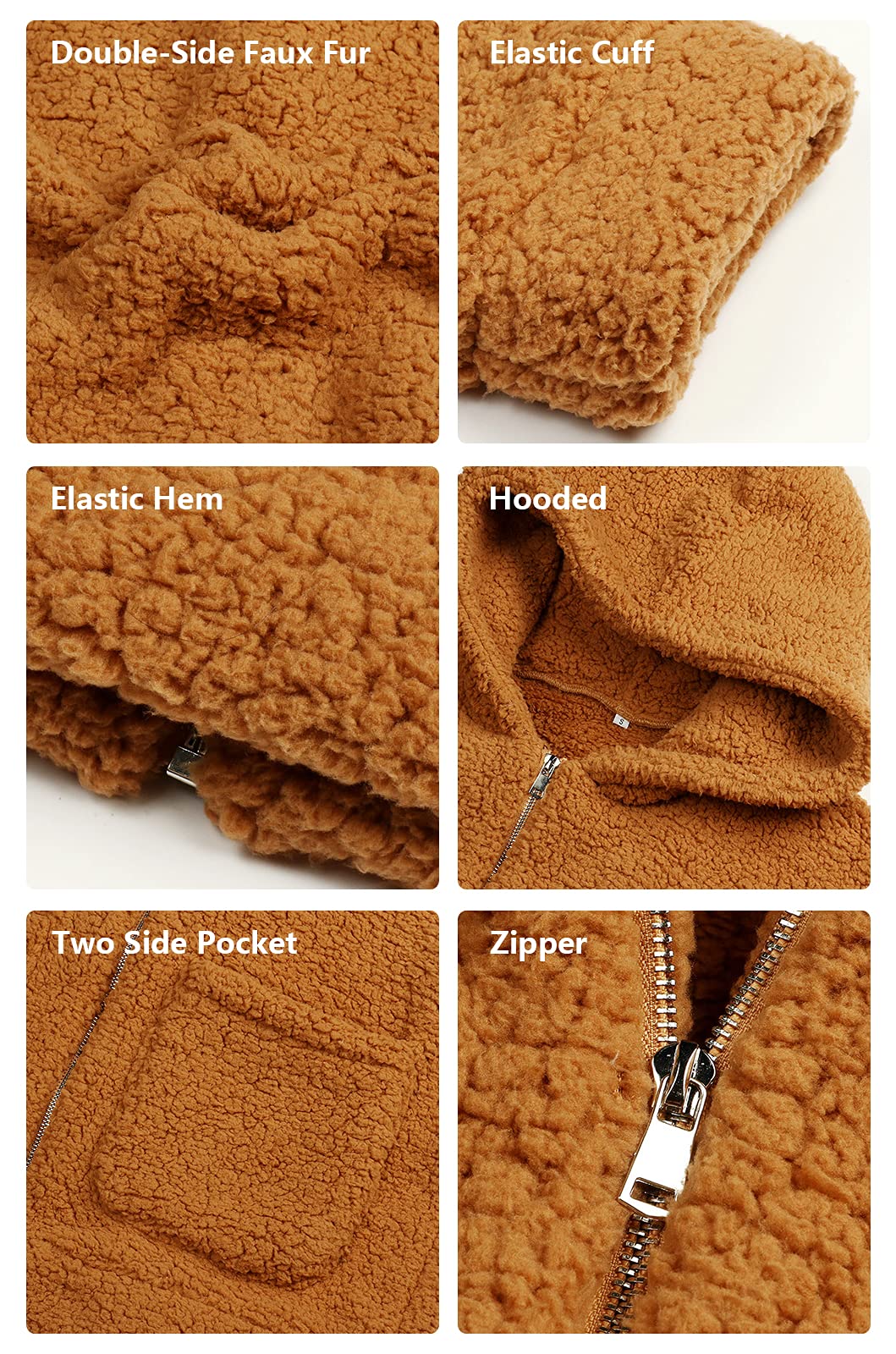 Comeon Womens Casual Coat Lapel Fleece Fuzzy Faux Shearling Zipper Hooded Warm Winter Oversized Jackets - Image 6